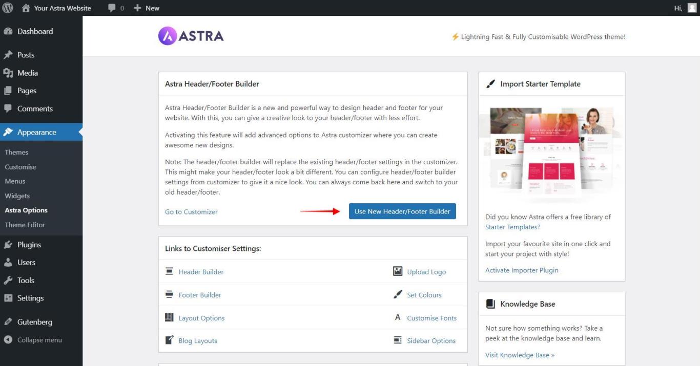 Use New Header Footer Builder Astra 3.0